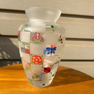 Lenox Nature’s Splendor Hand Painted Floral Butterfly Art Glass Vase 8”-Signed